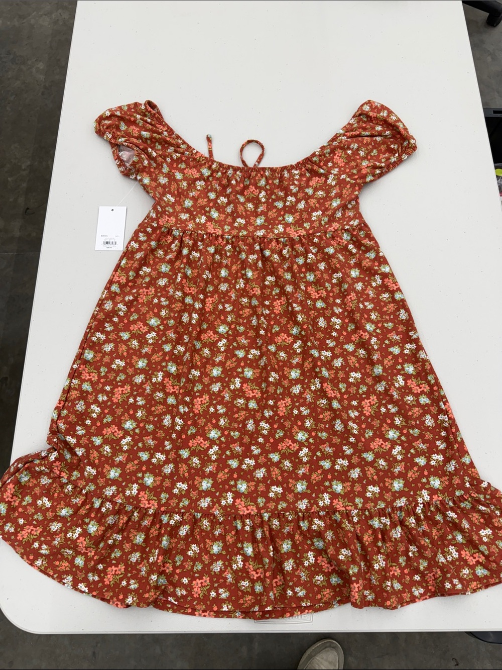 SO Girls' Rust Floral Ruffle-Hem Dress with Green and Cream Accents - Picture 5 of 5